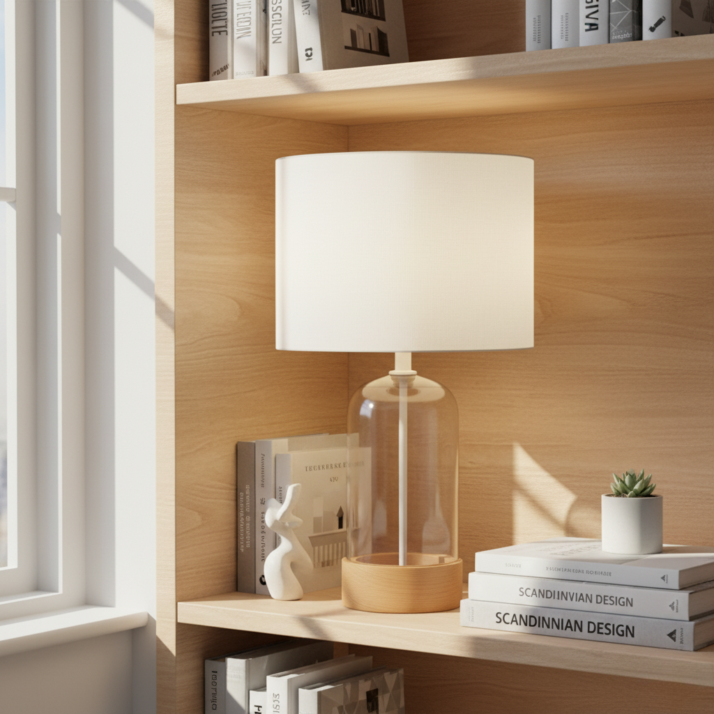 Sculpted Glass & Wood Lamp