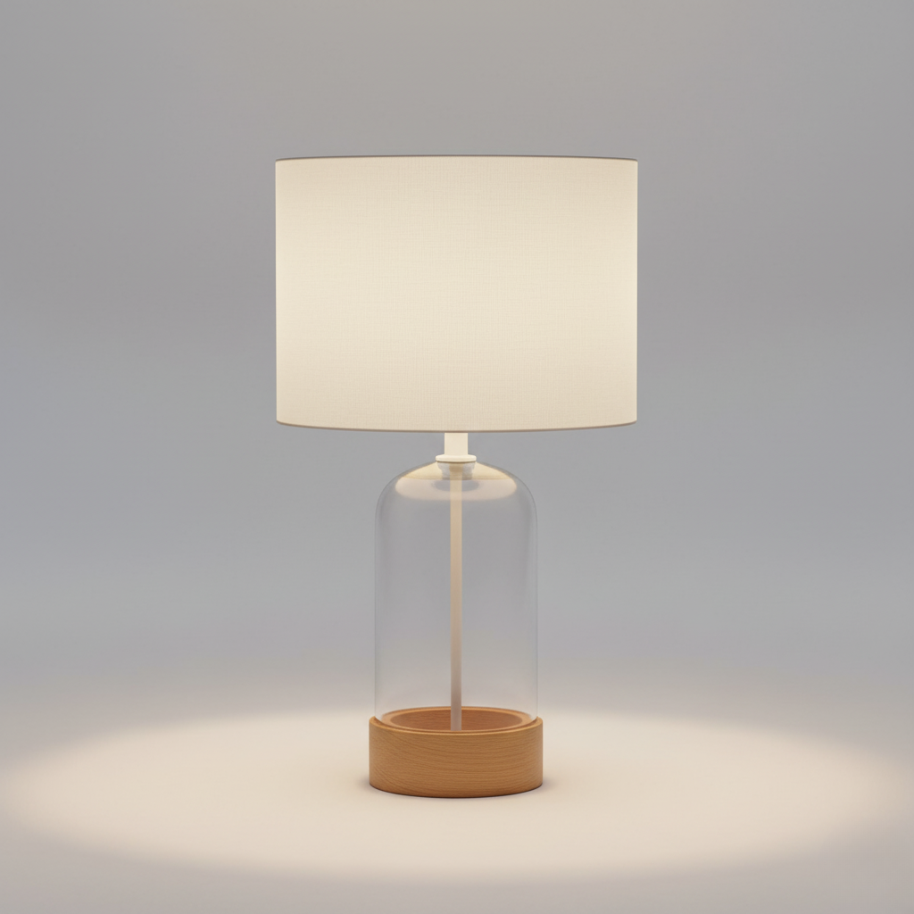 Sculpted Glass & Wood Lamp