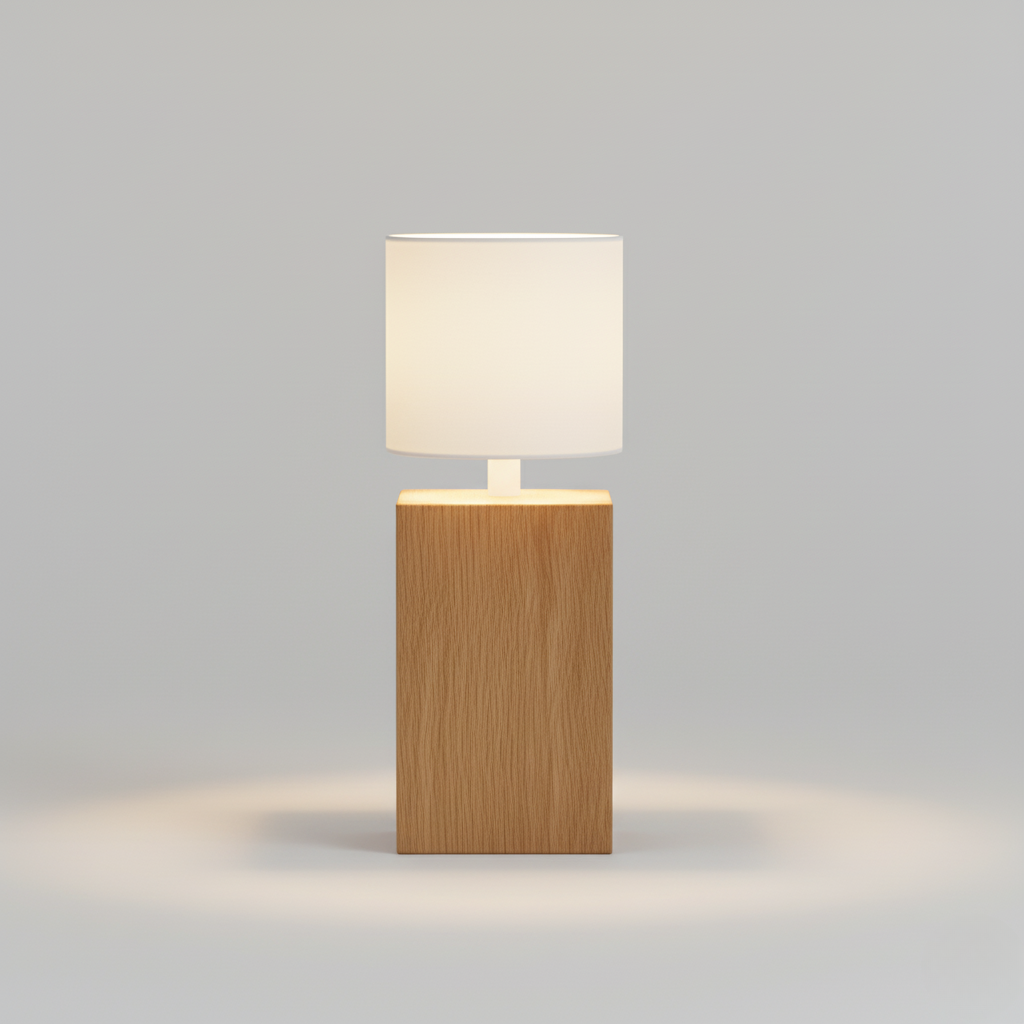 Compact Oak Block Lamp