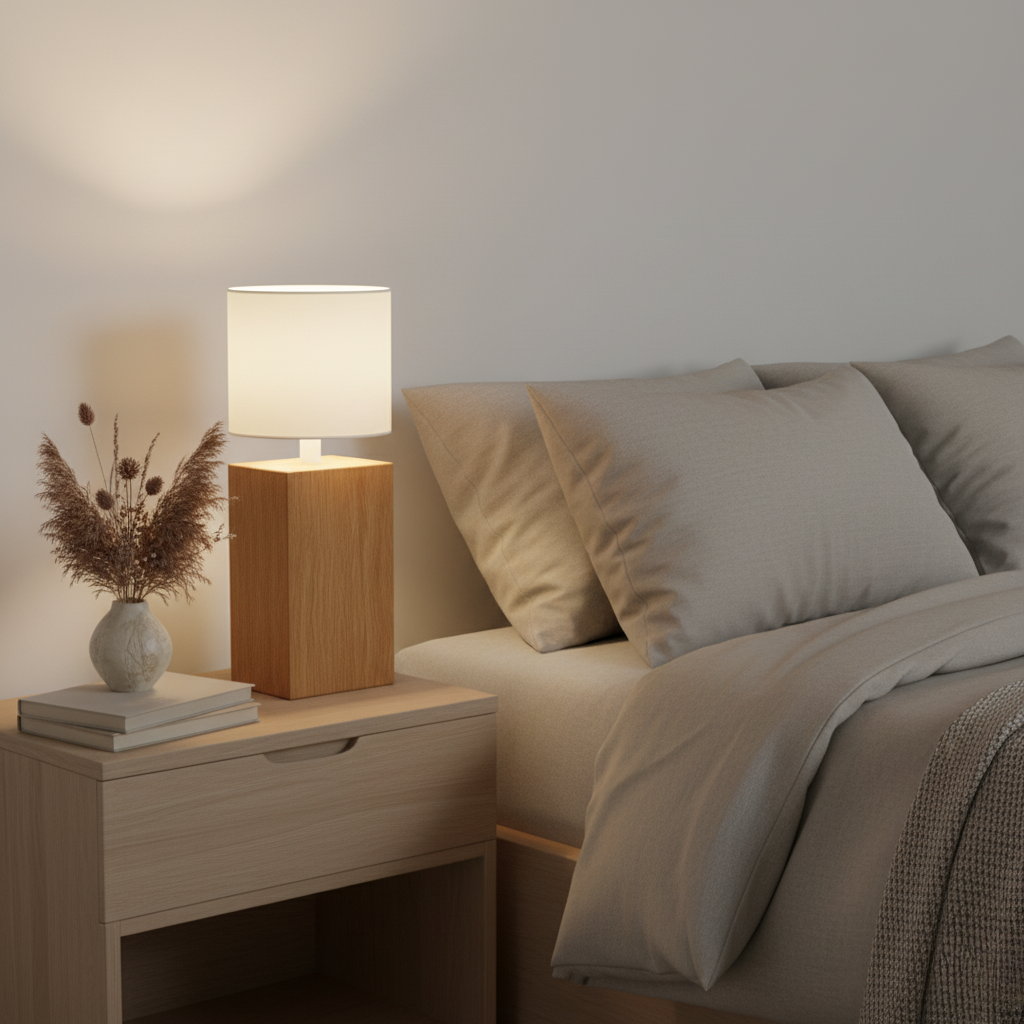 Compact Oak Block Lamp