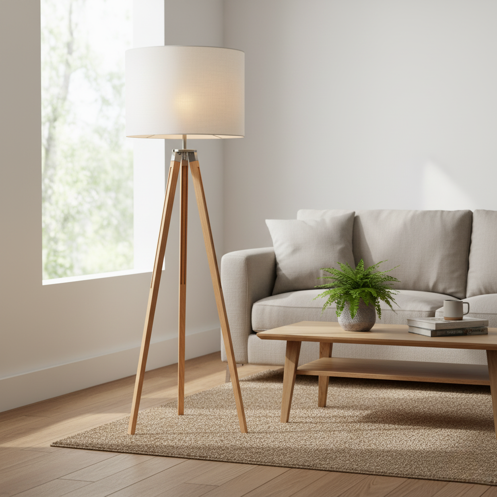 Tripod Oak Table Lamp