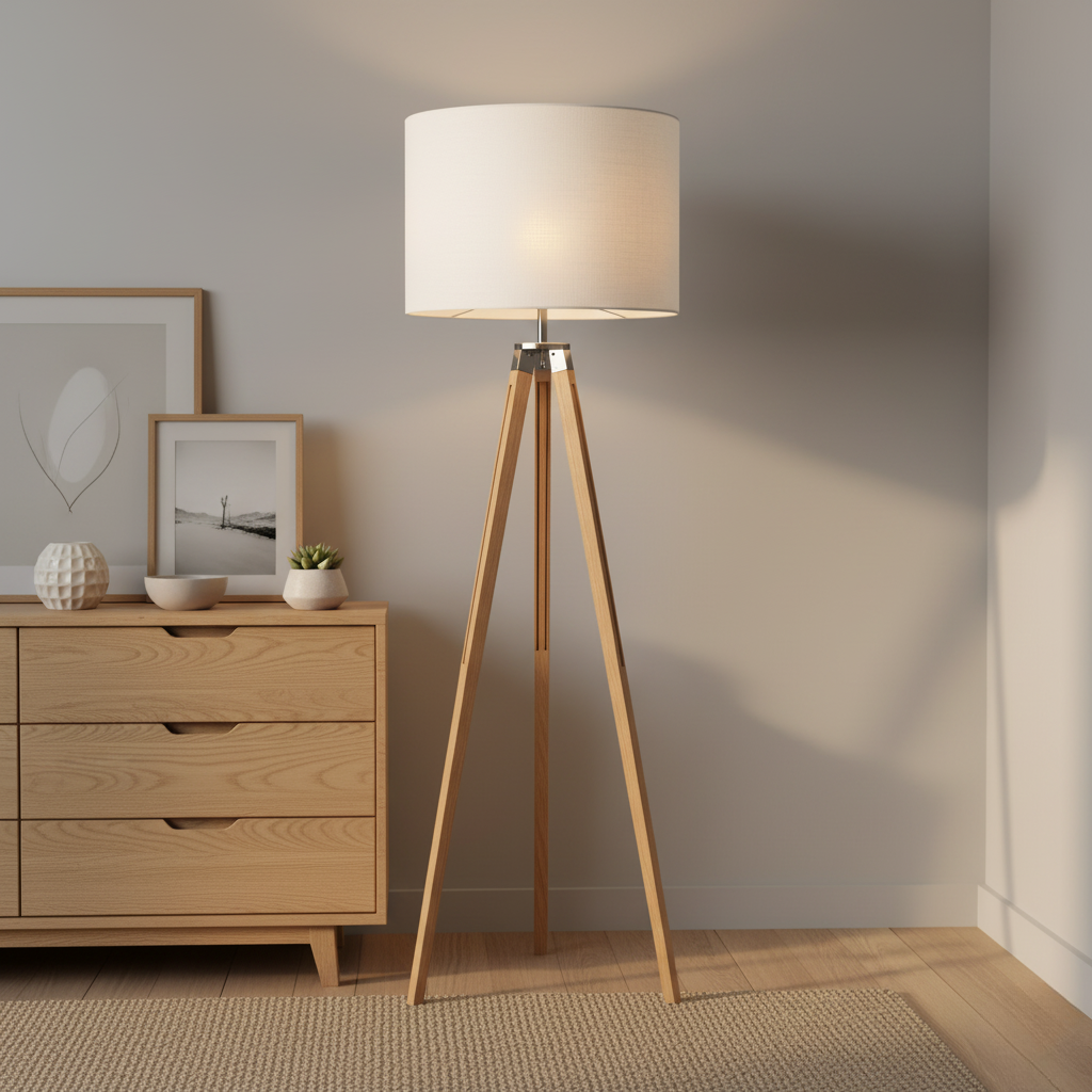 Tripod Oak Table Lamp