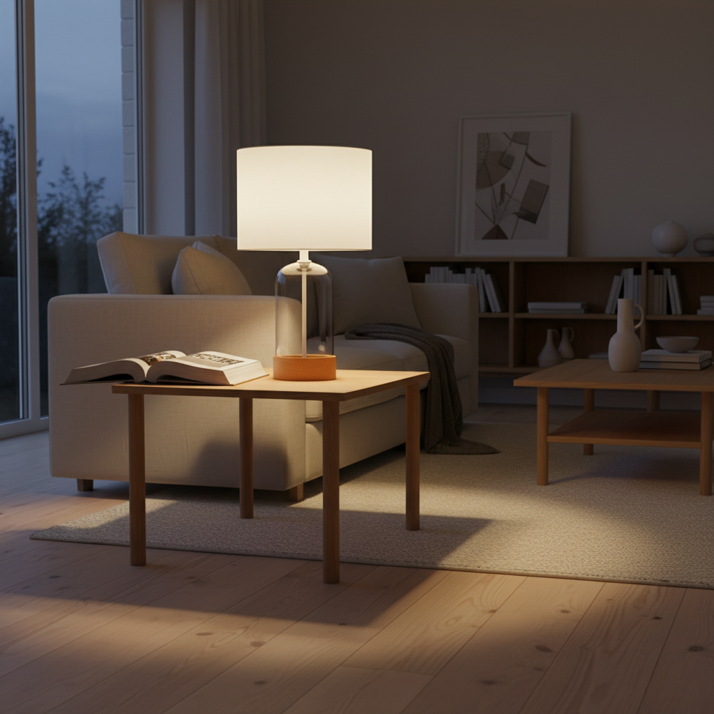 Sculpted Glass & Wood Lamp